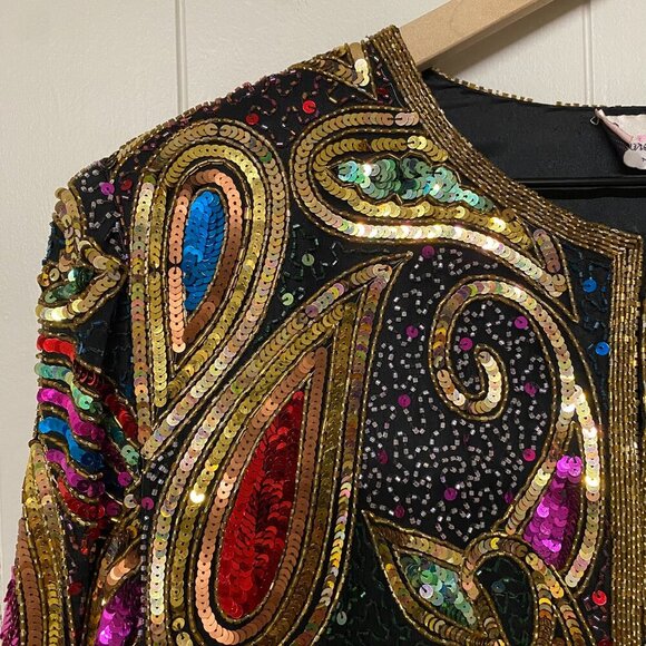 Vintage Laurence Kazar NY Paisley Sequin Beaded Jacket, 100% Silk, Large. - Picture 5 of 12